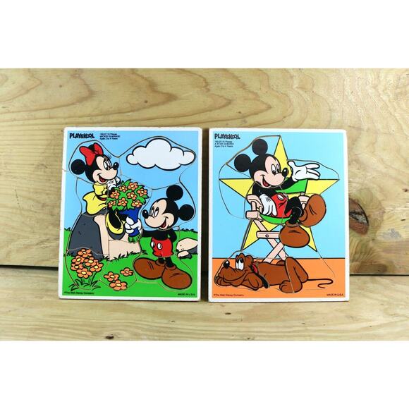 Disney Vintage Puzzle Minnie, Mickey Mouse and Pluto Wooden PlaySkool Game - Picture 1 of 1